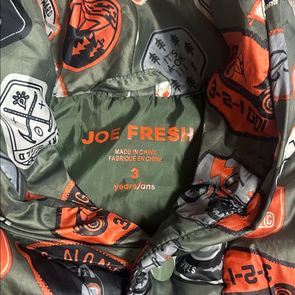 Olive Green & Orange Kids Puffy Vest with Adventure Patch Print - Picture 3 of 3